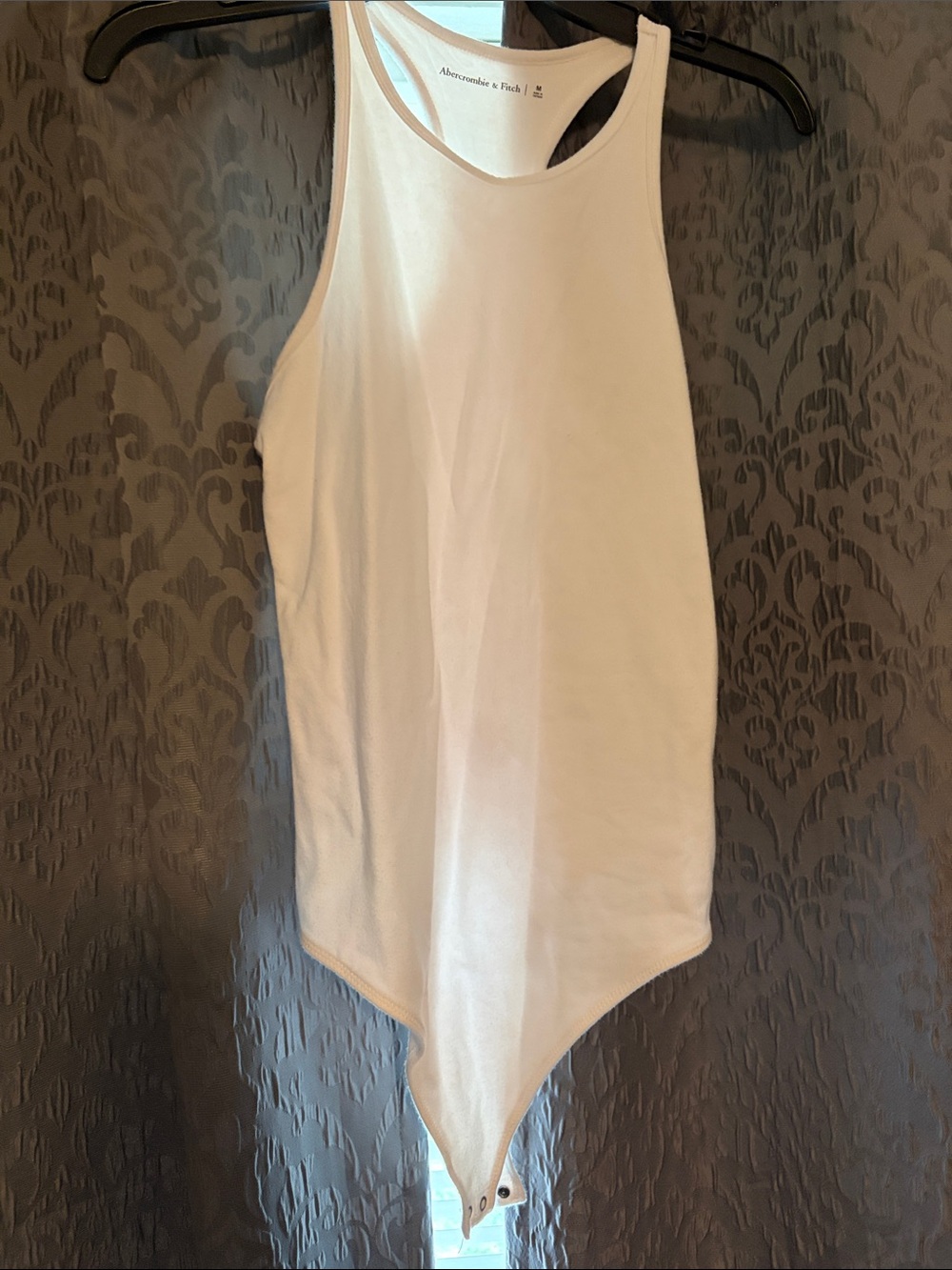 Abercrombie & Fitch White Ribbed Tank Bodysuit with Snap Hem
